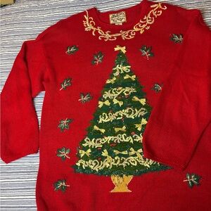 Festive Vintage X size Red Christmas Sweater with Tree Design - perfect!